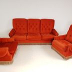 Vintage Deense Bank Fauteuils Oranje Velvet Velours Bankstel thumbnail 2