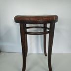 Vintage Antieke Thonet Kruk Stool (Webbing/Leer) thumbnail 11