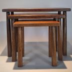 Vintage Eiken Houten Bijzettafeltjes Brutalist Set Tafeltje thumbnail 7