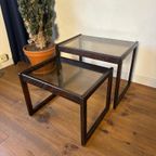 Vintage Nest Tafeltjes Scandinavisch Gerookt Glas Hout thumbnail 11