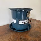 Vintage Blauw Emaille Petroleumstel – 3 Lonten – Met Onderbord thumbnail 9