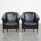 Prachtige Set Van 2 Zwarte Engelse Stijl Rundleren Clubfauteuils Met Een Tijdloos Design thumbnail 11