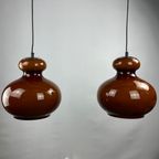Pair Of Brown Glass Pendant Light By Peill And Putzler, 1960 thumbnail 3