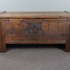 Zeer Grote 16e Eeuwse Primitieve Eikenhouten Kist/ Salontafel/ Dressoir thumbnail 3