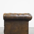 Mooie Vintage Engelse Rundleren Chesterfield Button Seat Fauteuil thumbnail 6