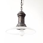Oude Hanglamp Jaren 20 – Glazen Kap - Koperen Houder - (pf46) thumbnail 2