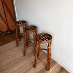 3 Rotan Bamboe Barkrukken Vintage thumbnail 4