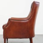 Stijlvolle En Comfortabele Fauteuil/ Armchair Gemaakt Van Hoogwaardig Cognac Kleurig Rundleer thumbnail 7
