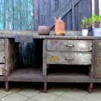 Prachtige Grote Vintage Industriele Toonbank Werkbank 273 Cm thumbnail 13