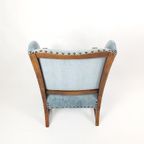 Brocante Blauwe Rookstoel | Antiek Blauwe Fauteuil thumbnail 8