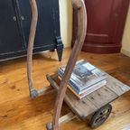 Vintage Industriele Houten Steekwagen Showkar Salontafel thumbnail 2