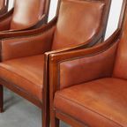 Statige, Luxe Set Van 4 Cognac Kleurige Rundleren Art Deco Design Fauteuils thumbnail 15