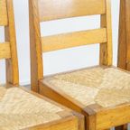 Set Van 4 Eikenhouten Haagse School Design Eetkamerstoelen Uit Begin 1900 Met Rieten Zittingen thumbnail 7