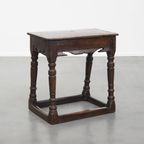 Charmante En Veelzijdige Gesigneerde Antieke Engelse Eikenhouten Joint Stool/ Kruk/ Bijzettafel thumbnail 2