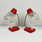 Vintage Nachtlampjes (2) Rood Metaal Met Glazen Kapjes thumbnail 6