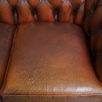 Mooie En Complete Set Van Een 2,5 Zits En 2 Zits Bruine Engelse Rundleren Chesterfield Bank thumbnail 7