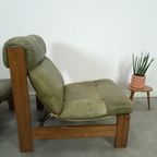 Groen Leren Stoel Met Eiken Hout Vintage Fauteuil thumbnail 14