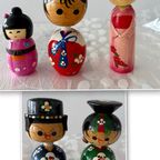 5 X Leuke Houten Japanse Stijl Beeldjes Met Bewegende Hoofd thumbnail 2