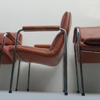 4 Vintage Cognac Leren Lounge Stoelen Artifort Geoffrey Harcourt thumbnail 10