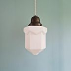 Skyscraper Art Deco Hanglamp In Witte Opaline, 1920-30 thumbnail 2