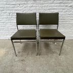 6x Midcentury Stoel Met Chromen Frame En (leger)groene Skai thumbnail 5