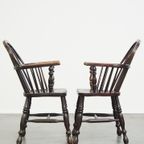 Set Van 2 Prachtige Donkere Antieke Engelse Lowback Windsor Stoelen/eetkamerstoelen thumbnail 3