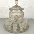 Grote Antieke Geëmailleerde Glazen Punch Set thumbnail 6