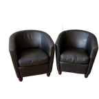 2 Leren Kuipstoelen : Donkerbruin Leer thumbnail 6