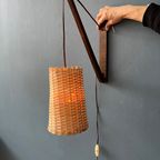 Deense Teakhouten Vishengel Boho Wandlamp Met Rieten Kap thumbnail 2