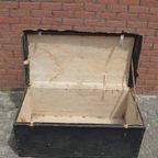 Antieke Koffer Hout Met Oud Linnen Bekleed thumbnail 6