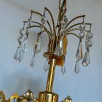 Vintage Kroonluchter Kristal Messing Frame Hanglamp 60’S thumbnail 6