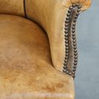 Unieke Charmante Subtiele Antieke Schapenleren Clubfauteuil/armchair Op Wieltjes thumbnail 10