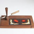 Ceramic Tile And Teak Cheese Serving Set, 1950S. thumbnail 2