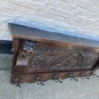 Grote Antiek Eiken Mechelse Kapstok Met 6 Dubbele Haken, 118 Cm Breed Reliving thumbnail 4