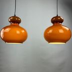 Pair Of Brown Glass Pendant Light By Peill And Putzler, 1960 thumbnail 2