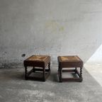 Antique Solid Oak Woven Bench thumbnail 2