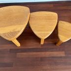 Vintage Brutalist Nesting Set Of Bijzettafels - Massief Blond Eikenhout ‘60/‘70 thumbnail 3