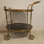 Zeldzame Messing Serveerwagen, Serving Trolley Italiaans Met Decor Van Het Alban Gebergte thumbnail 15