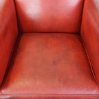 Unieke, Stijlvolle Rood Geverfde Armchair Gemaakt Van Schapenleer thumbnail 7