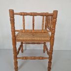 Mid Century Grenen Hoekstoel Met Biezen Zitting thumbnail 6
