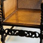 Antiek Eiken Fauteuil Met Rotan Webbing Zitting Uit 19E Eeuw thumbnail 10