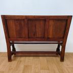 Antieke, Vintage Walnoot Houten Kerkbank, Halbank, Bank thumbnail 14