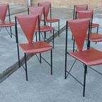 Set Van 8 Vintage Postmodern Leren Eetkamerstoelen thumbnail 7