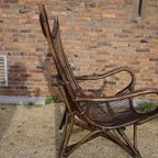 Vintage Rotan/Bamboe Lounge Chair Met Leren Kussens, Jaren 60, Togeschreven Aan Rohé Noordwolde thumbnail 12