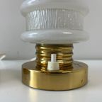 Vintage Tafellampje, Rond Gouden Voet - Witglazen Kapje 2x thumbnail 3