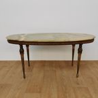 Vintage Hollywood Regency Salontafel Koffietafel Met Marmer Blad En Messing Onderstel thumbnail 4