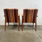 Tweetal Vintage Houten Fauteuils Met Gestreepte Stof, 1970’s thumbnail 15