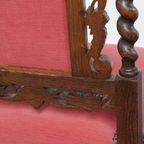 Leuke Antieke Set Van 6 Hollandse Eetkamerstoelen Met Mooi Houtsnijwerk En Rode Stoffen Bekleding thumbnail 15