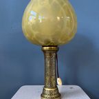 Antieke Art Deco Glazen Lamp Met Bronzen Voet thumbnail 6