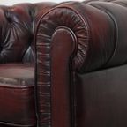 Grote Donkerrode Gevlamde Rundleren Chesterfield Clubfauteuil/ Armchair thumbnail 7